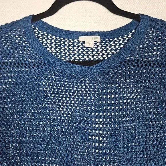J. Jill Open Knit Sweater Teal Blue Linen Cotton Blend Women's Small - Picture 11 of 16